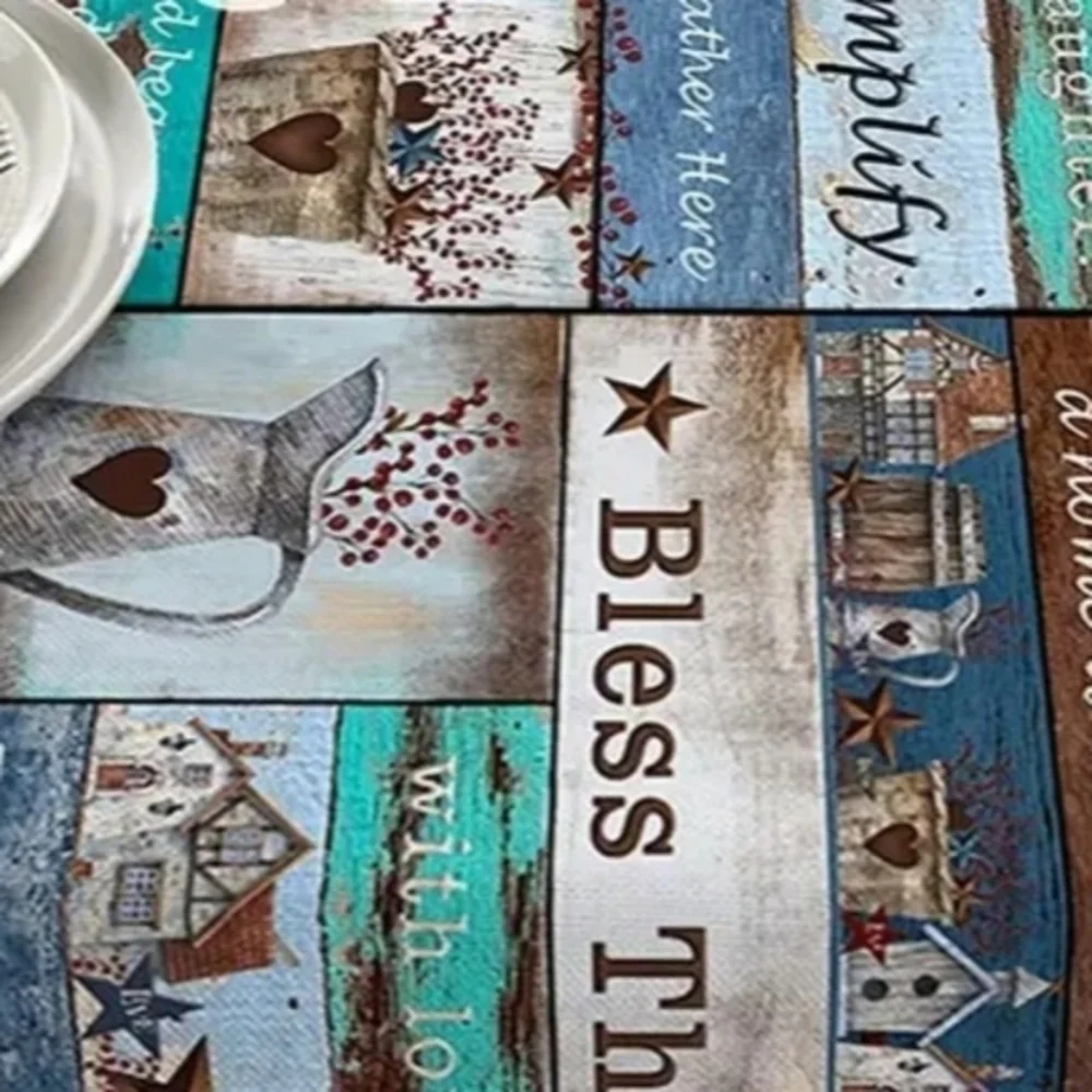 Vintage Wooden Barn Star Table Runner with Blessing‎ Slogan. 13x72. New NWT. - Picture 2 of 7